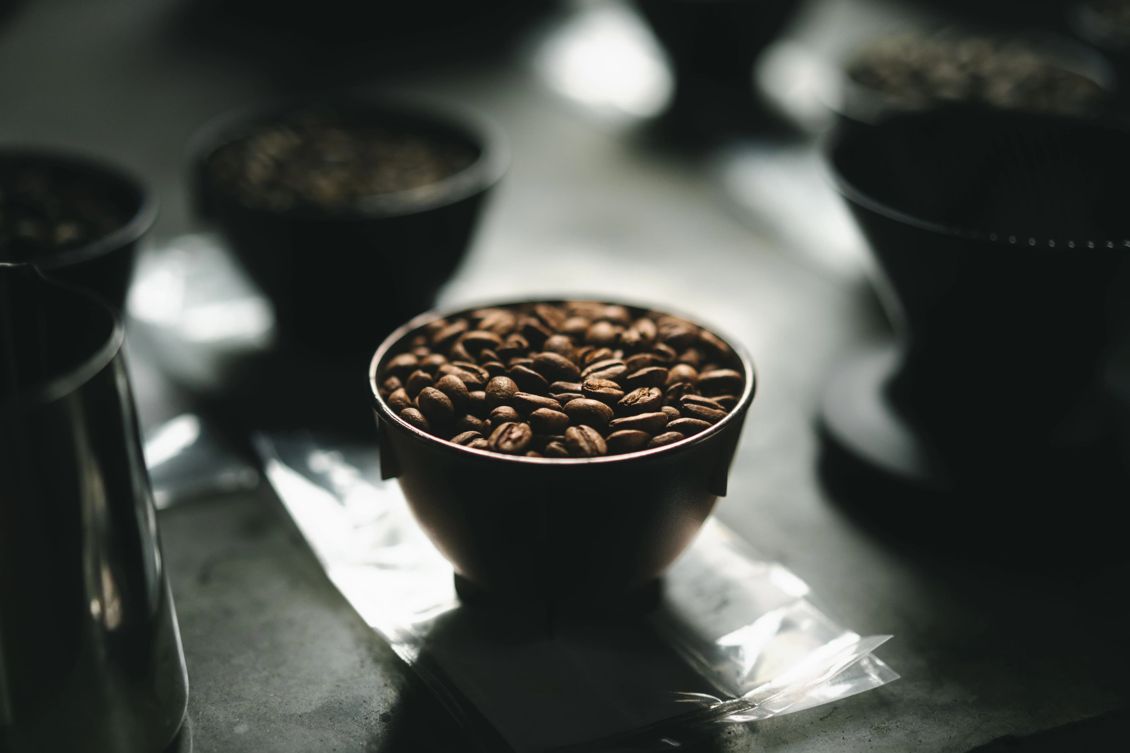 Cupping bowl of roasted Finca Anaya green at the Cadre roastery